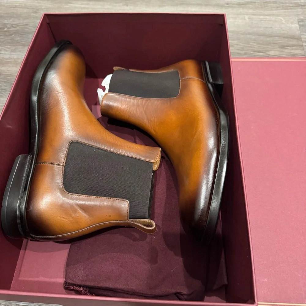 Bruno Magli Byron Double Gore Slip On Chelsea Leather Cognac Boots